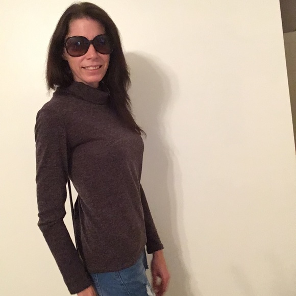 Charcoal Back Lace Up Sweater - Picture 3 of 7